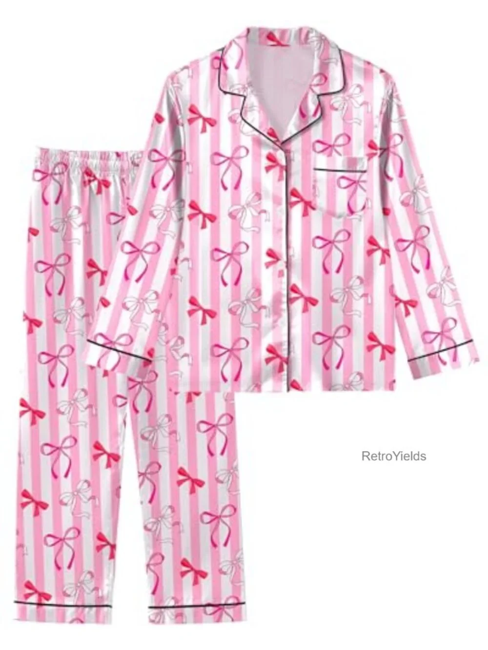 Girls Satin Pajama Set 2pc Long Sleeve Silky Pjs Sleepwear Loungewear
